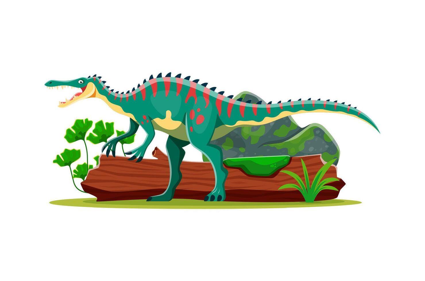 Dinosaur, prehistoric cartoon lizard Suchomimus vector