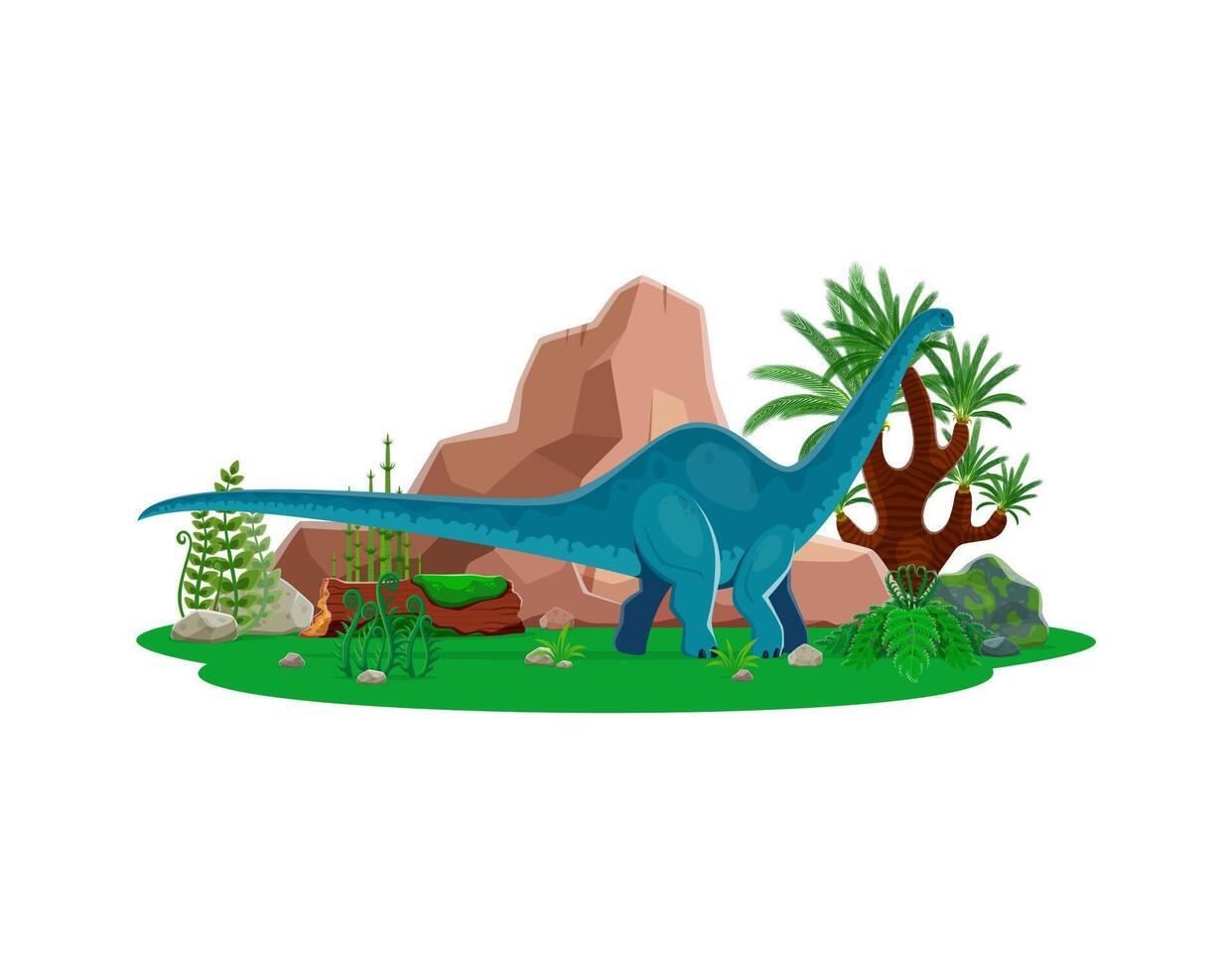 Cartoon dinosaur Brontosaurus, prehistoric lizard vector