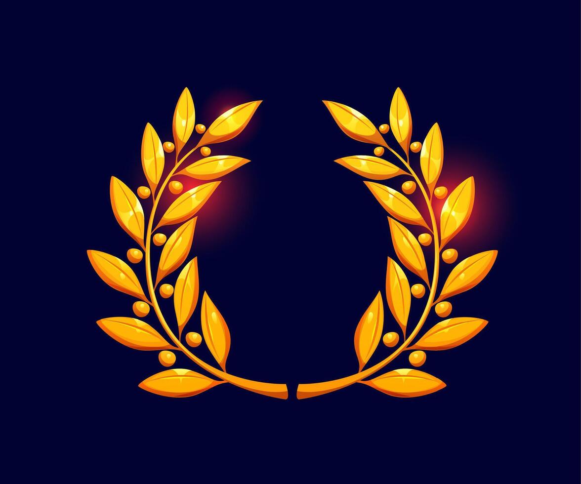 Golden laurel wreath game icon with shiny leaves vector