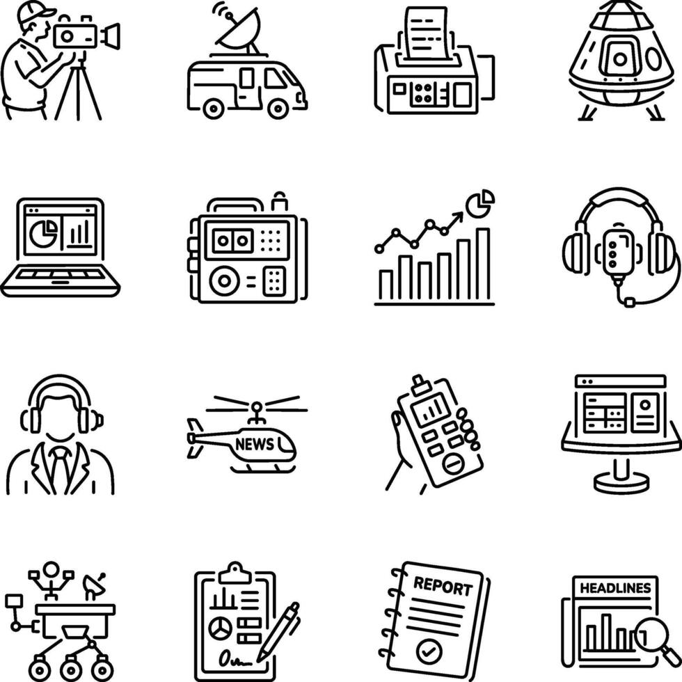 Bundle of Linear Style News Reporting Icons vector