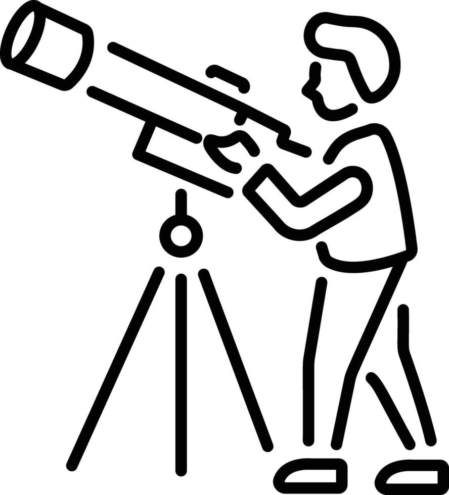 A linear icon of an astronomer gazing through a telescope vector