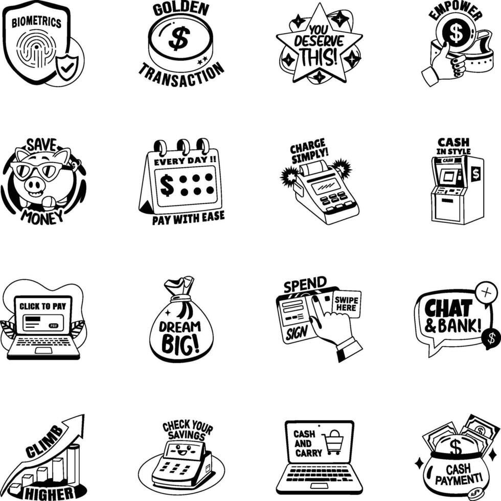 Set of Glyph Style Debit Card Stickers vector