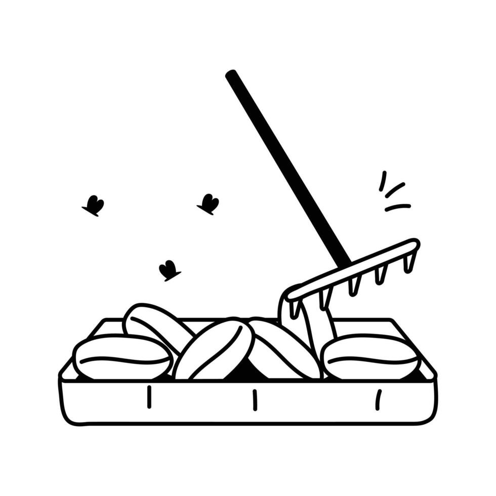 A simple, black and white line drawing depicts the process of coffee cleaning vector