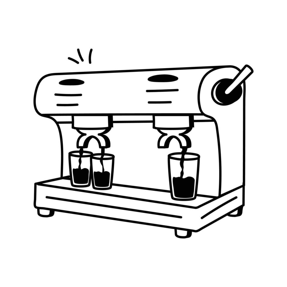 Machine pouring freshly brewed coffee into cups or containers vector