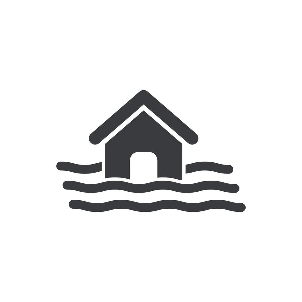 The flat design symbolises a flood disaster, a flooded house. vector