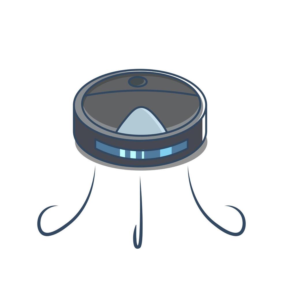 Vacuum cleaning robot with a modern and minimalist design. This robot is equipped with sensors and brushes to clean dust and dirt. vector