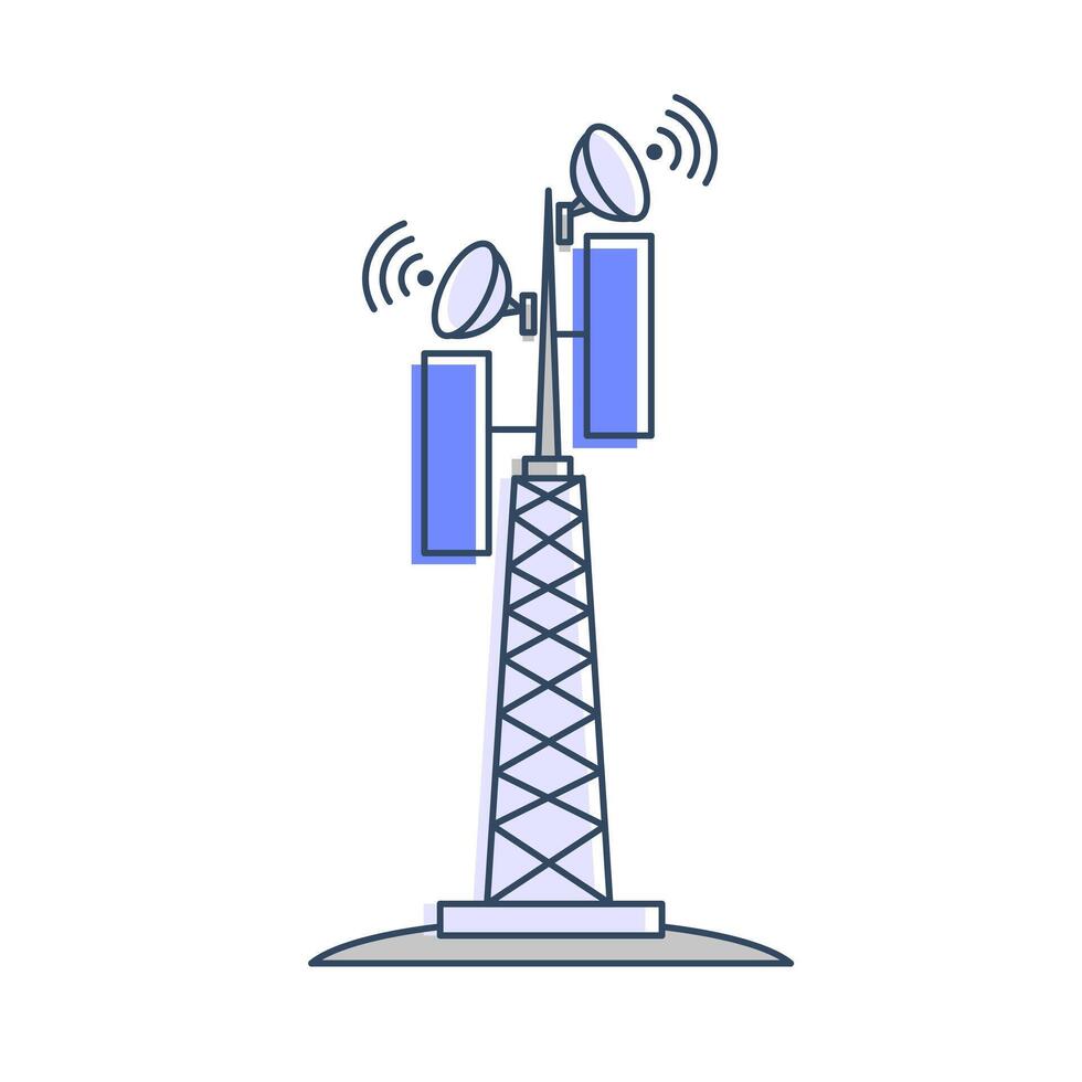 network tower with antennas and satellite dishes, symbolizing telecommunications technology, wireless communications, cellular networks, internet connectivity and communications infrastructure. vector