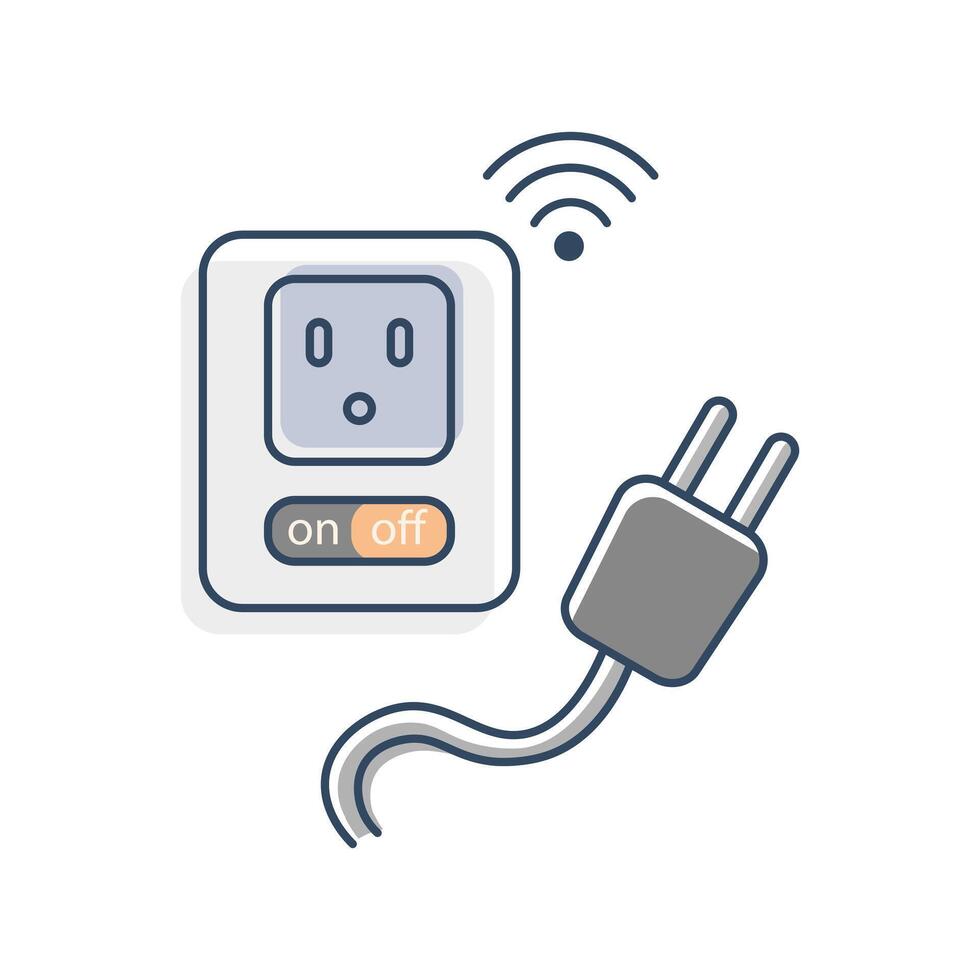 Smart plug with wifi connectivity. indicates this device can be controlled wirelessly, relevant for topics related to smart home technology, IoT devices, and energy management. vector