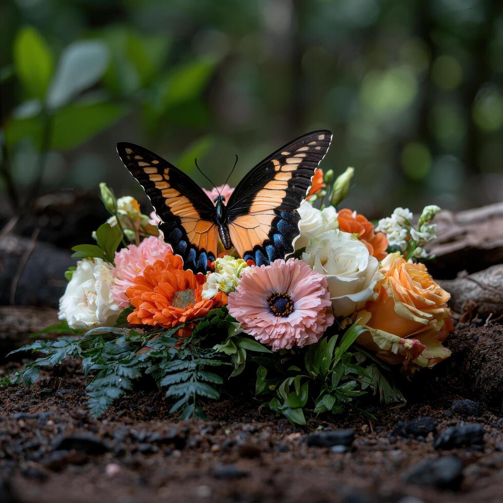 Butterfly on a flower arrangement photo