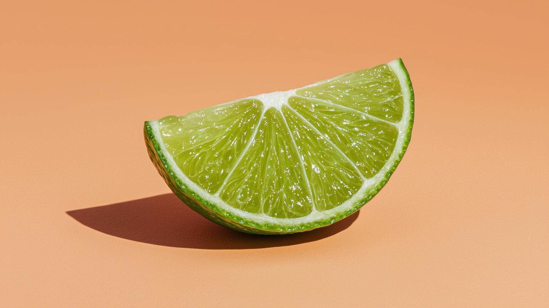 Close up of a lime wedge on a peach background photo