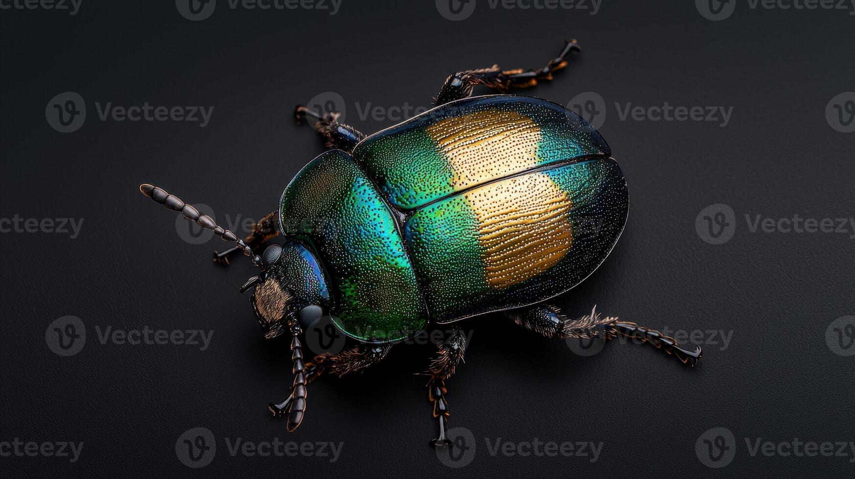 Closeup of a vibrant iridescent beetle with gold and green colors photo