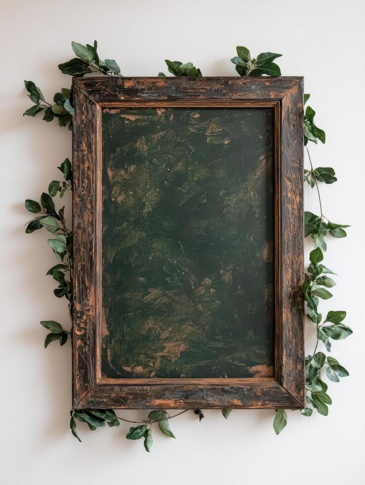 Dark green frame with leaves mockup photo