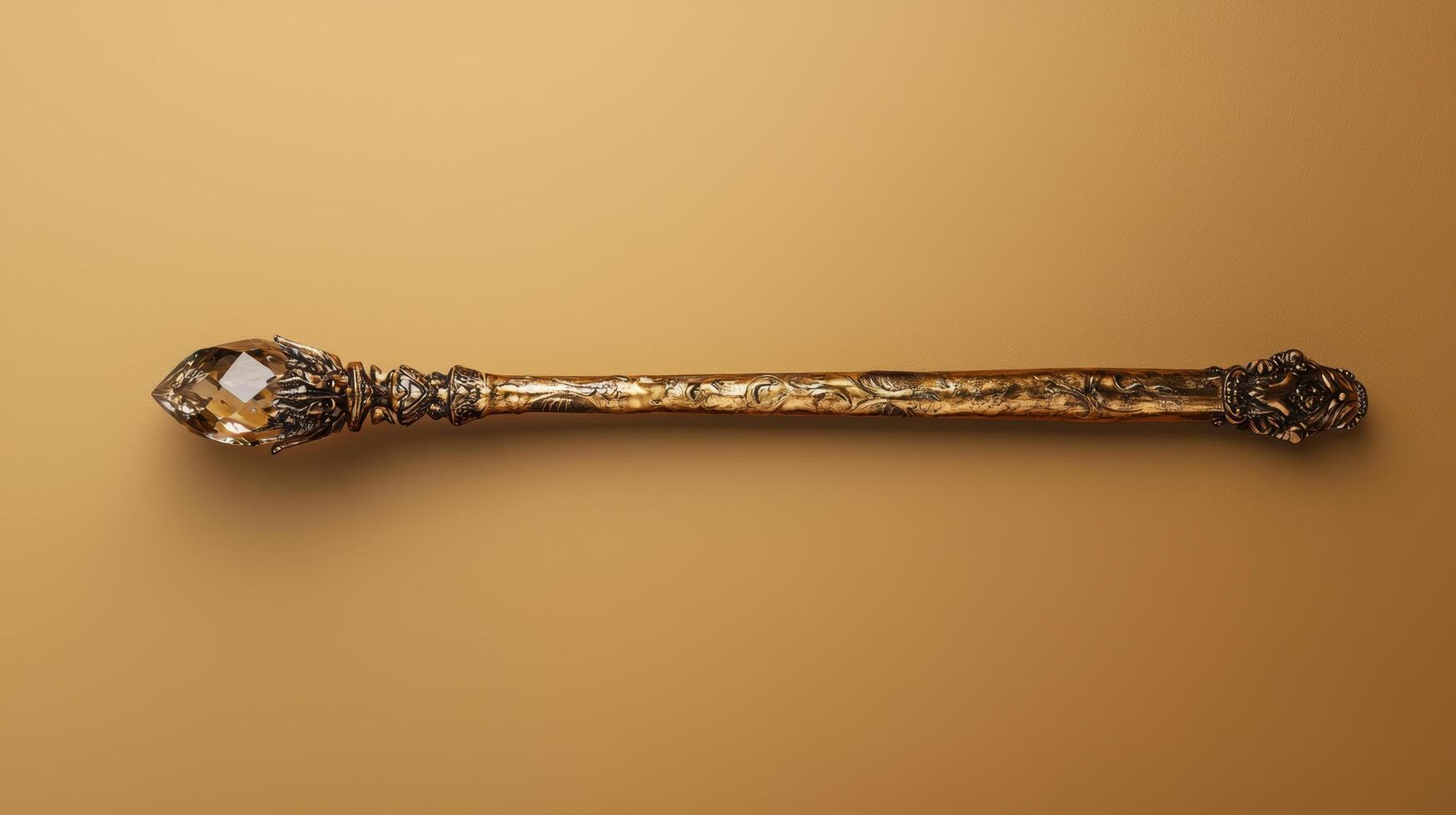 Ornate golden scepter with a crystal top photo