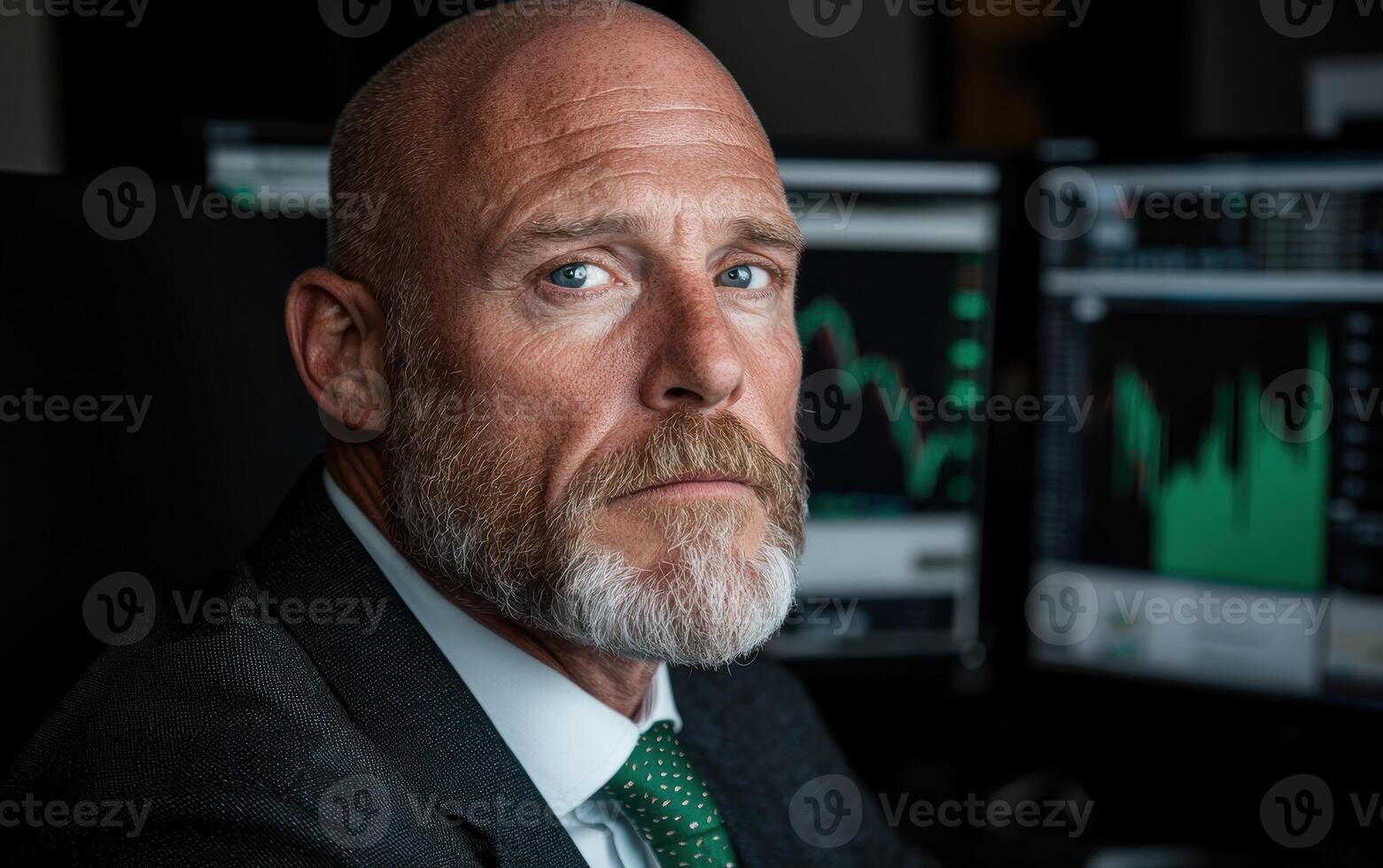 Portrait of a serious businessman in his office, looking directly at the camera photo