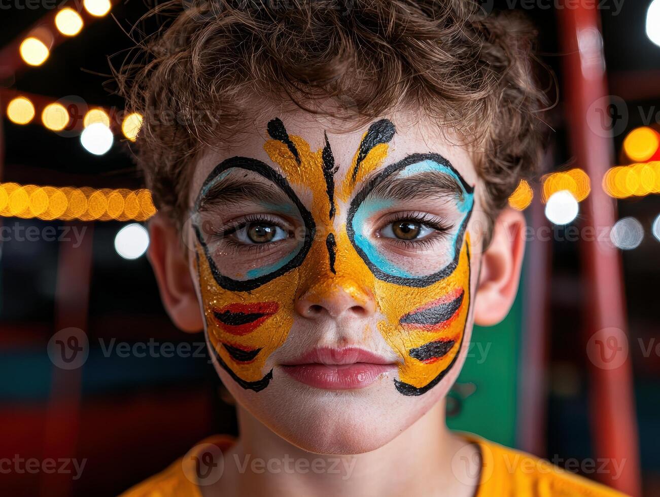 Close up portrait of a child with butterfly face paint photo
