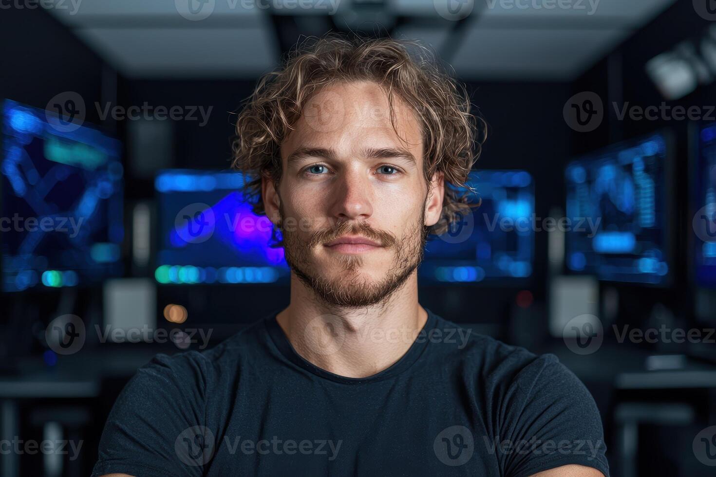 Portrait of a young man in a modern office setting photo