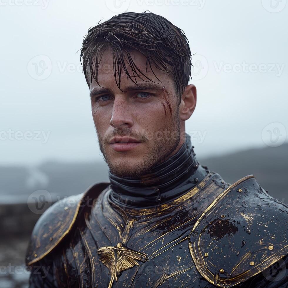 Portrait of a warrior in shining armor photo