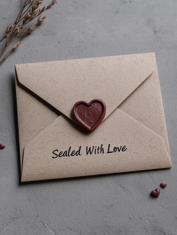 Sealed with love. a romantic letter with a wax heart seal photo