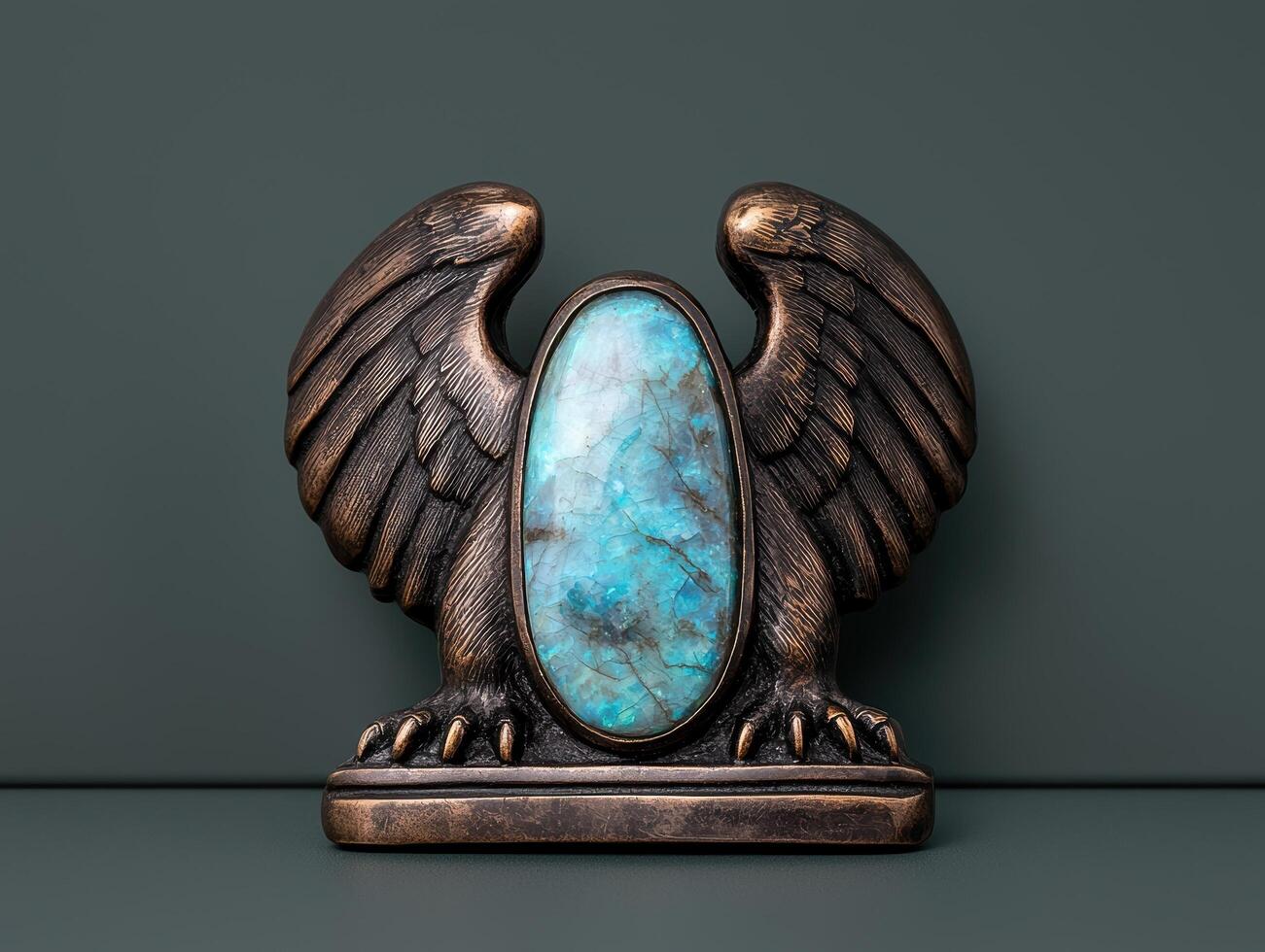 Bronze eagle statue with turquoise gemstone photo