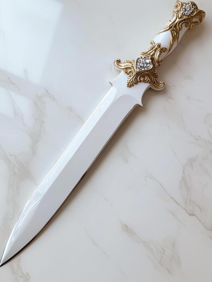 Elegant white and gold dagger with crystals photo