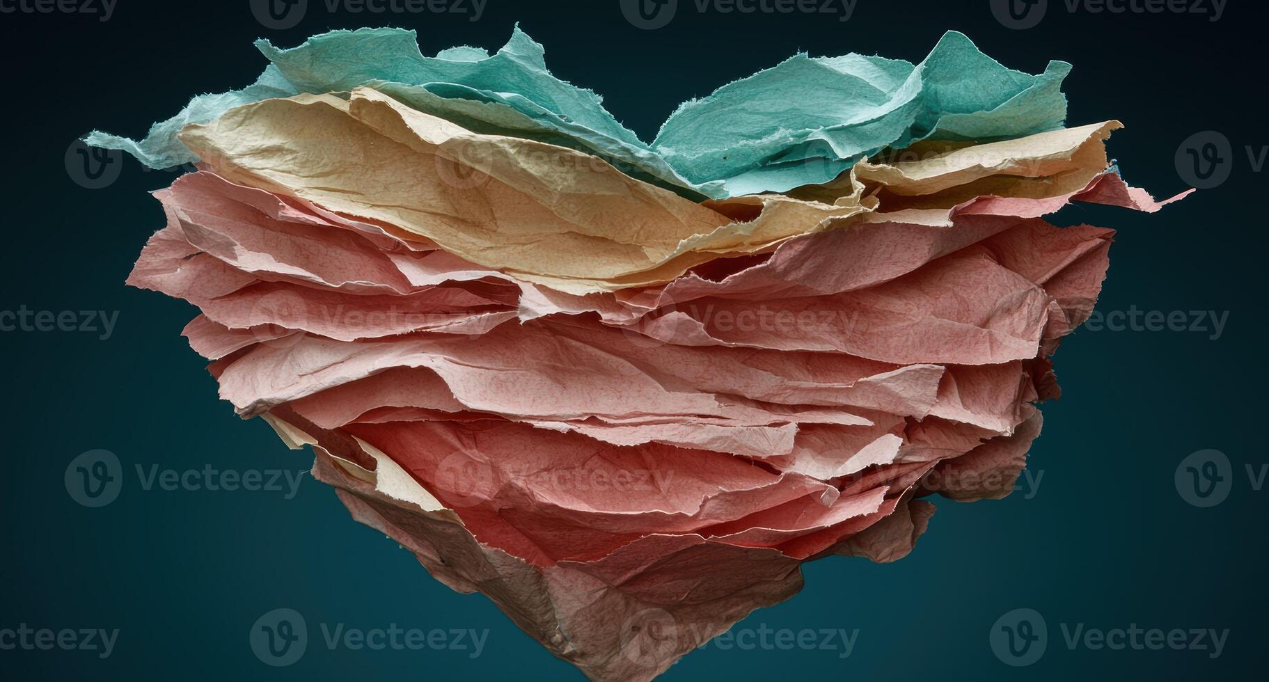 Heart shaped crumpled paper in pastel colors photo