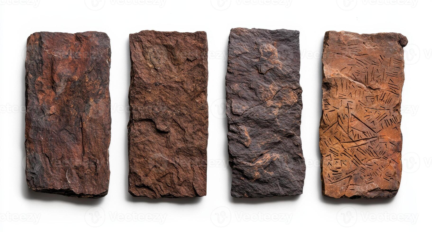 Four ancient stone tablets with carvings and textures photo