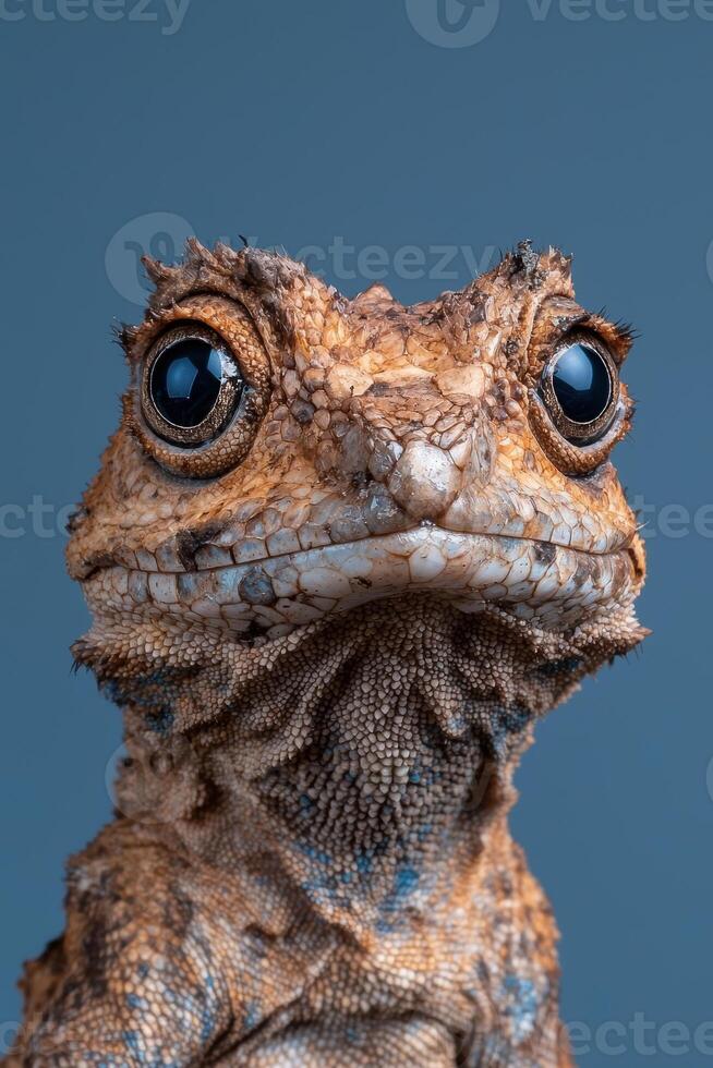 Close up portrait of a lizard with big eyes photo