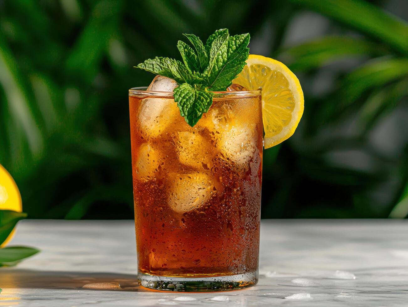 A cool refreshing iced tea with lemon and mint photo