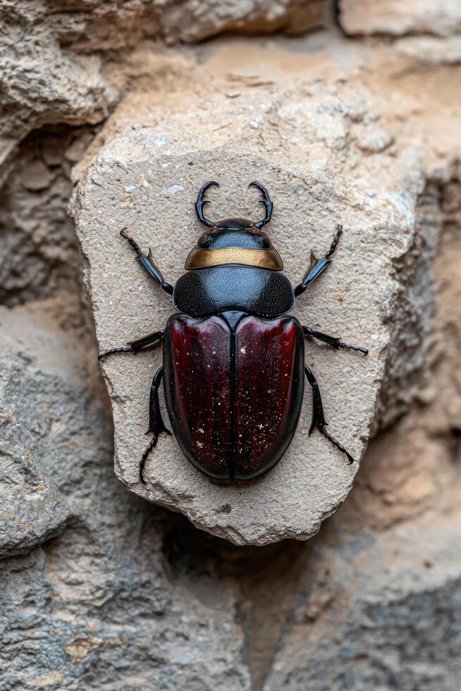 de cerca de un escarabajo en un rock foto