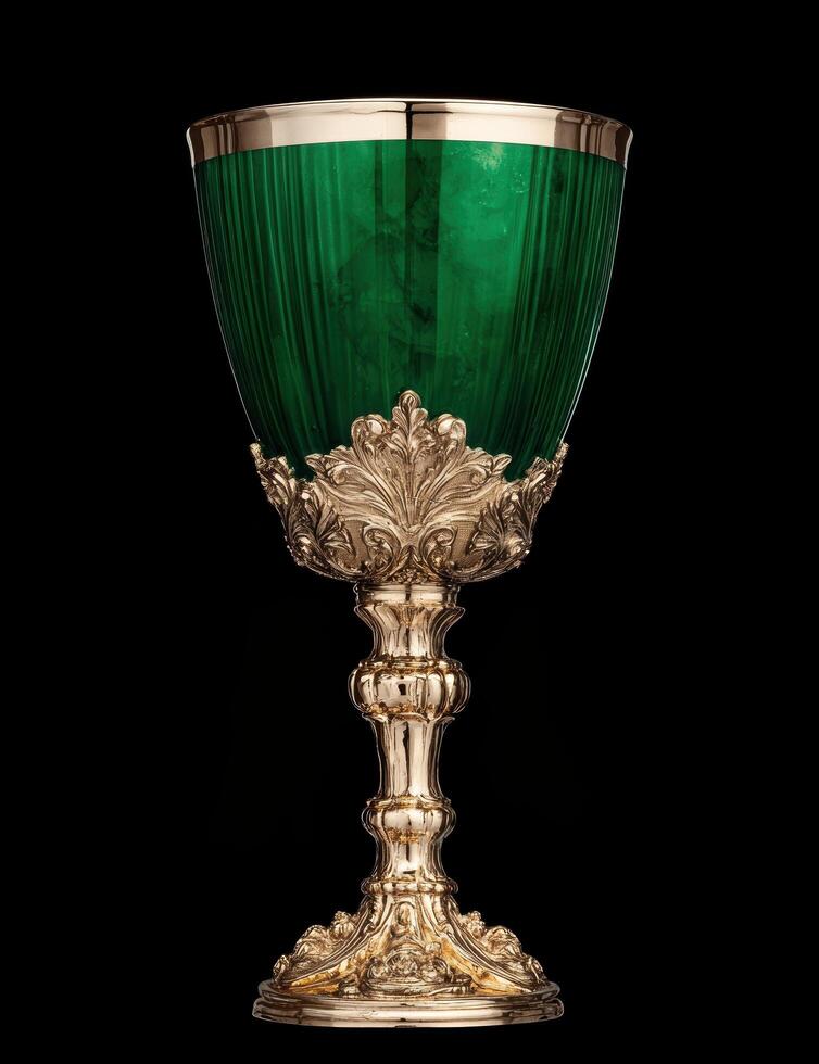 Ornate gold chalice with malachite cup photo