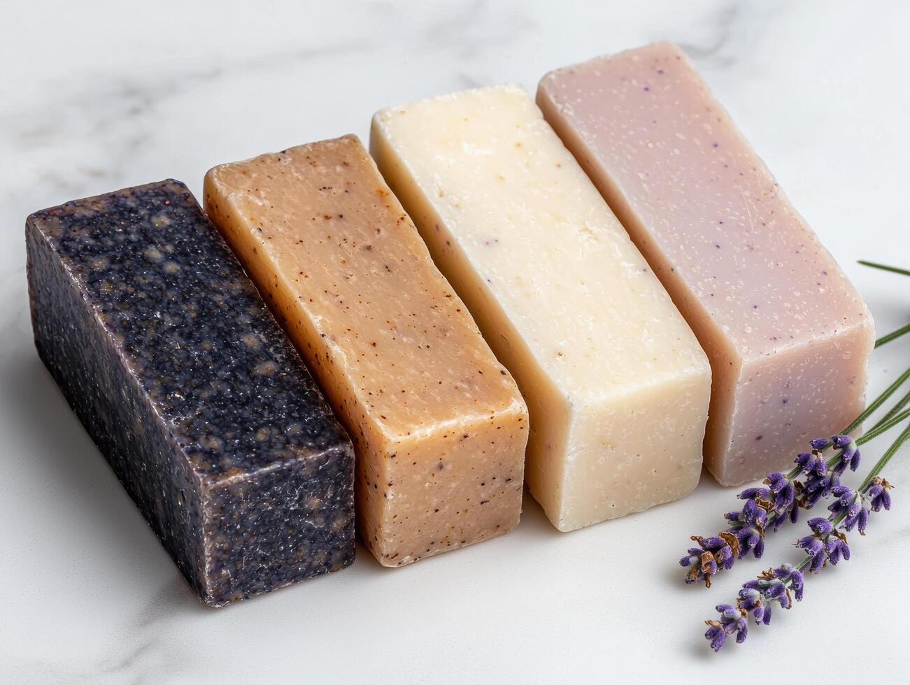 Four bars of artisan soap with lavender photo