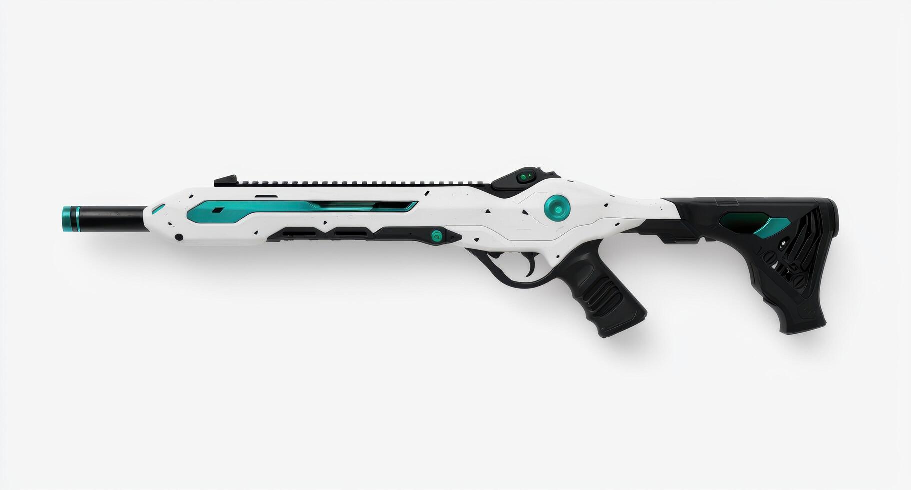 Futuristic Sci Fi Weapon. White and Teal Laser Rifle photo