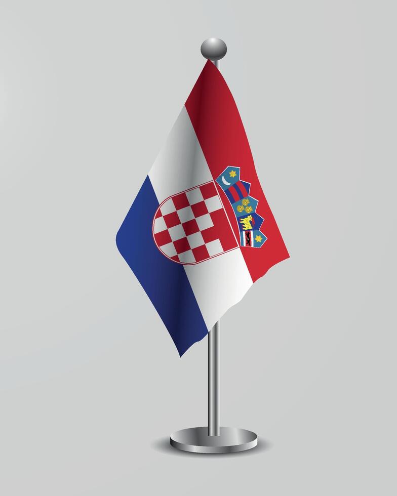 Croatian National Flag on Stand.. flag of croatia on a metal stand. vector