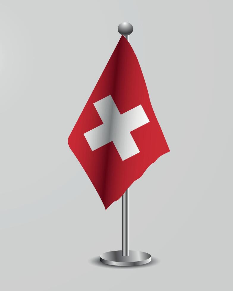 Swiss National Flag on Stand. Switzerland flag on a flagpole. Eps 10 vector