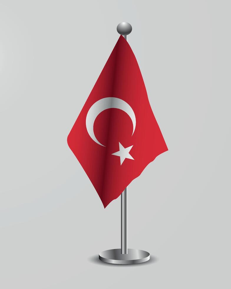 turkey flag on a metal stand. Turkey National Flag on Stand. vector