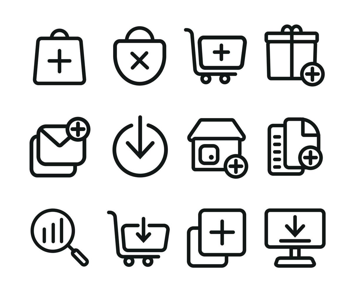 set of shopping icons on white background. vector