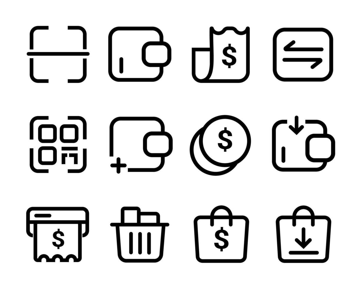Finance icon set. a set of icons that include a shopping bag, a wallet, and a dollar sign vector