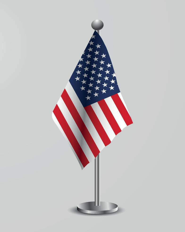 american or united state flag on a metal stand for official meetings, conferences vector