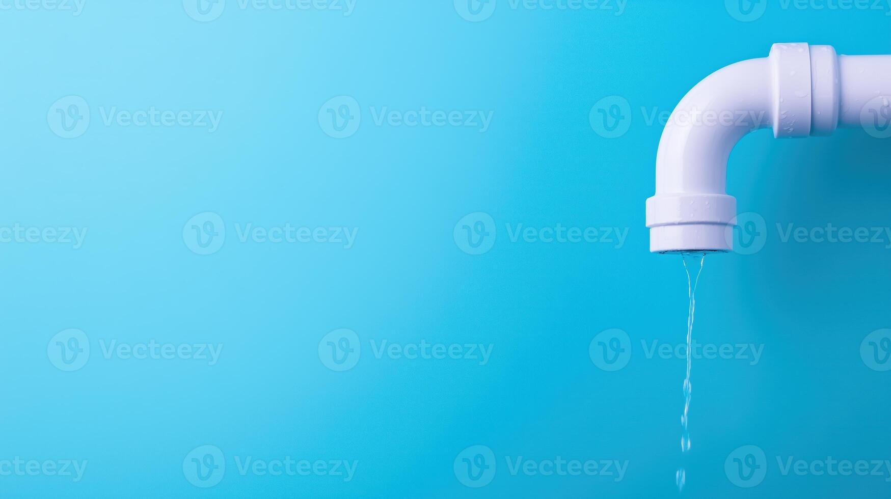 White Pipe Leaking Water Against Blue Background Illustrating Home Repair Urgency and Plumbing Issues photo