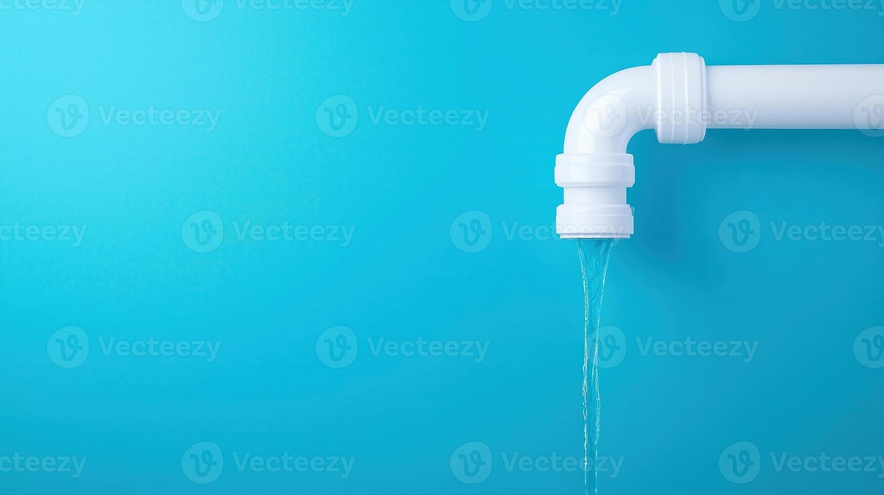 Leaking Pipe Against Blue Background Symbolizing Urgent Plumbing Needs and Water Waste Prevention Concepts in Minimalist Style Suitable for Household Repair Services and Environmental Campaigns photo