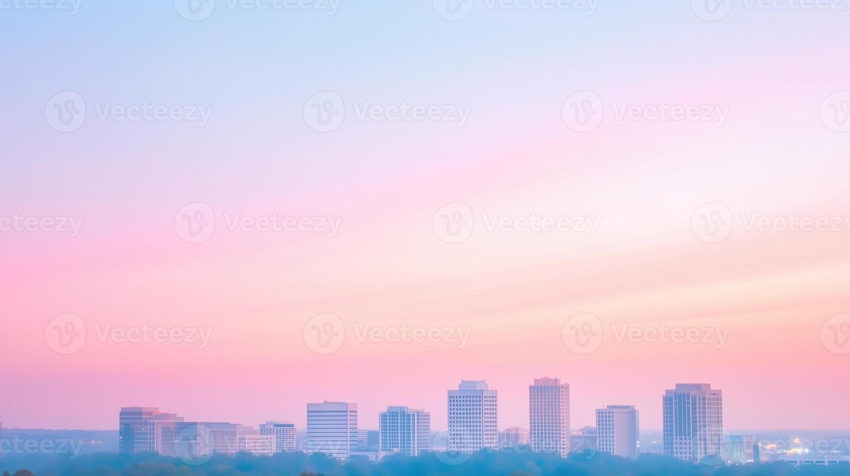 City Skyline at Dawn With Buildings Illuminated by Soft Pastel Tones and Gentle Morning Light Capturing Tranquility and Urban Serenity Perfect for Architectural and Scenic Photography Concepts photo