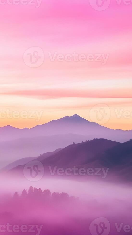 Vertical Sunrise Over San Gabriel Mountains in Los Angeles With Pink and Purple Sky and Misty Hills in Foreground for Nature Photography and Landscape Design Inspiration photo