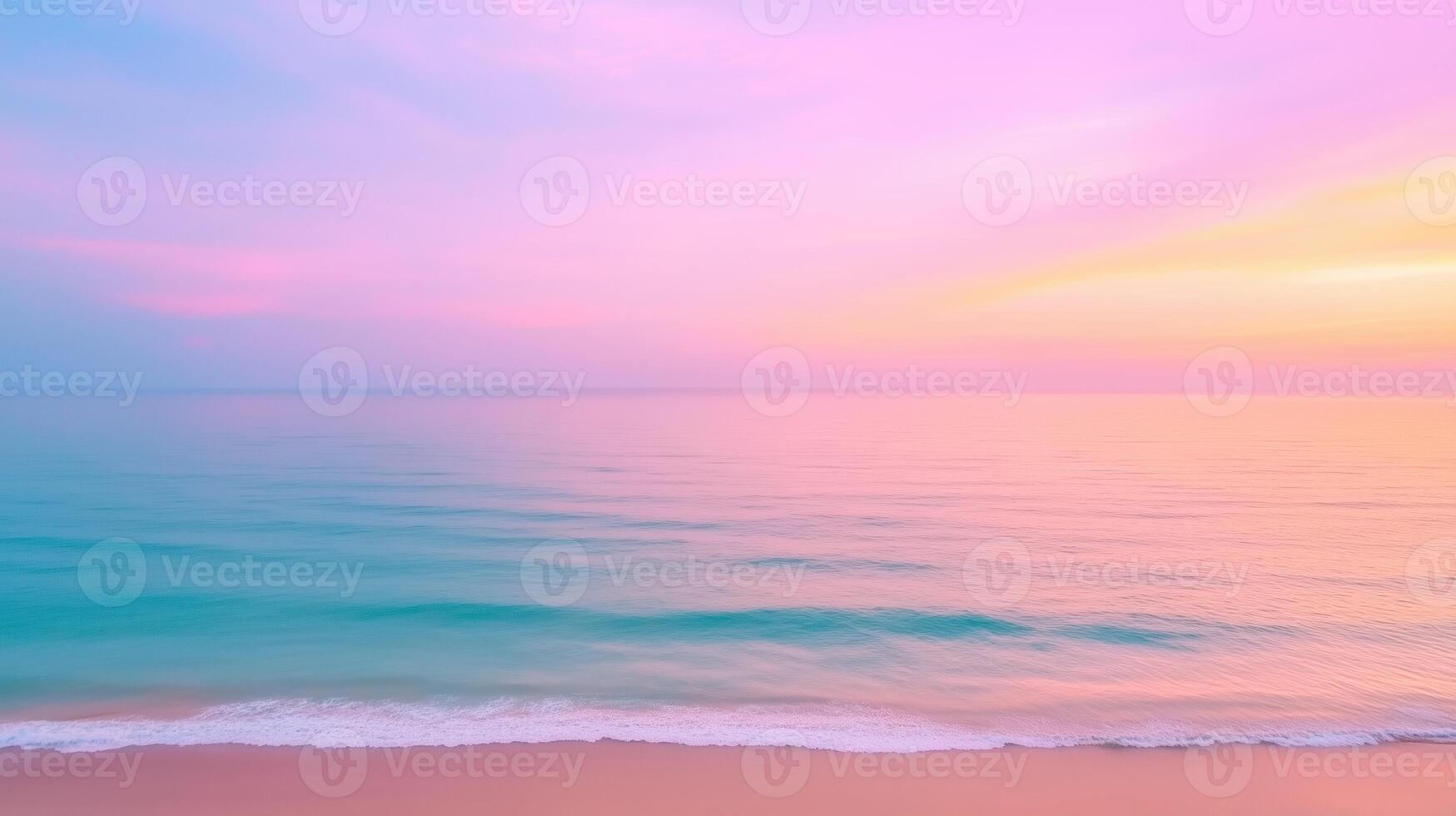 Panoramic Nature Landscape View of Beautiful Beach with Serene Sunset and Soft Ocean Waves in Pastel Colors, Tranquil Seascape for Relaxation and Meditation, Inspirational Natural Beauty photo