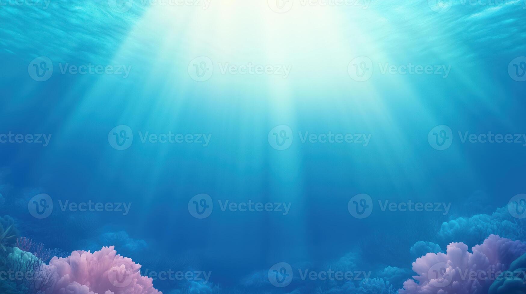 Tranquil Underwater Scene with Sun Rays and Vibrant Coral Reefs in Blue Ocean Landscape for Marine Exploration photo