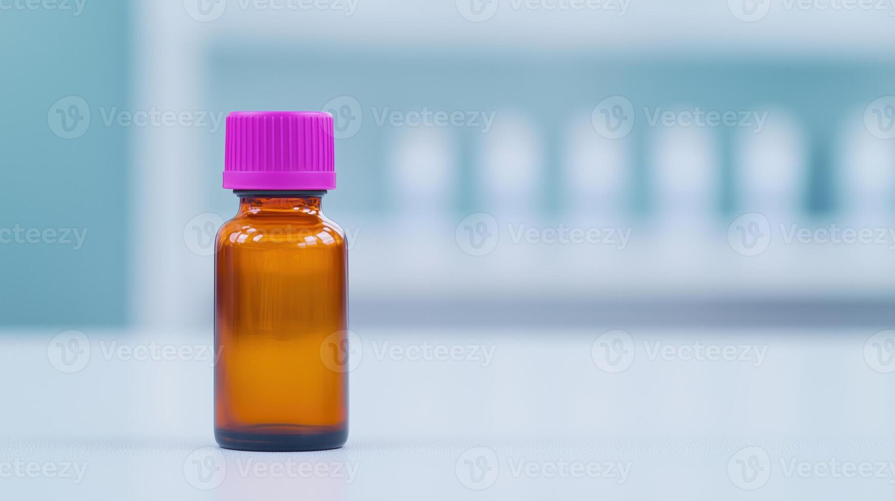 GLP-1 Bottle in Modern Laboratory Setting with Blue Background and Pink Cap for Medical Research and Pharmaceutical Development, Captured in a Contemporary Scientific Environment photo