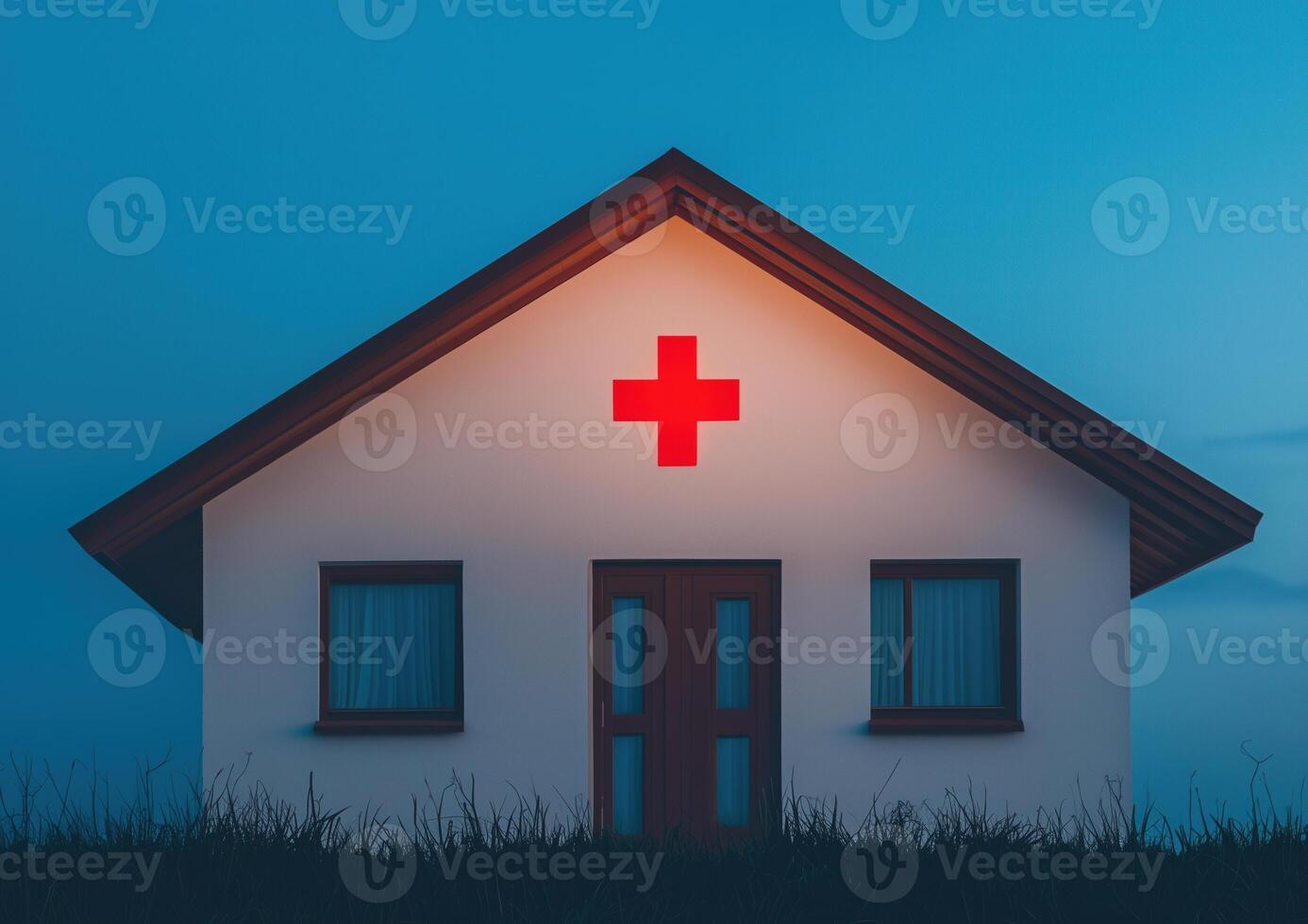 Urgent Care Facility At Dusk Featuring Illuminated Sign With Welcoming Glow And Modern Architecture Against Evening Sky photo