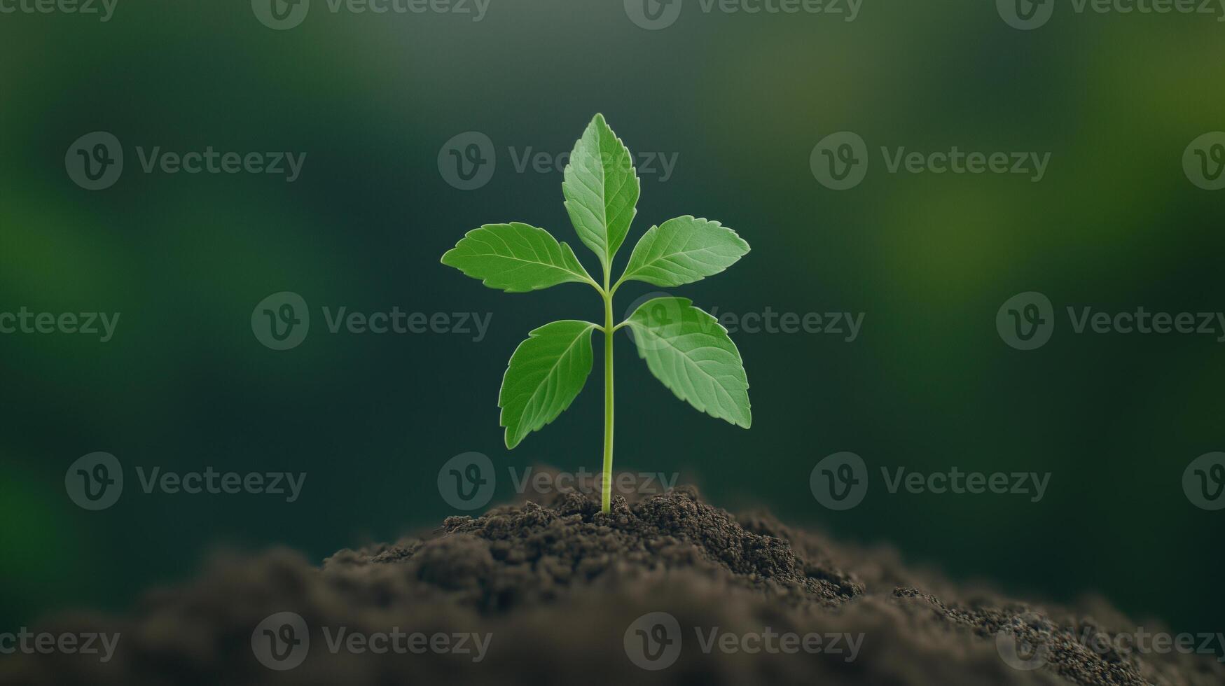 Young Plant Growing in Fresh Soil Symbolizing Environmental Growth and Renewal Against a Blurred Green Background, Perfect for Nature and Ecology-Themed Designs, Earth Day Inspirations. photo
