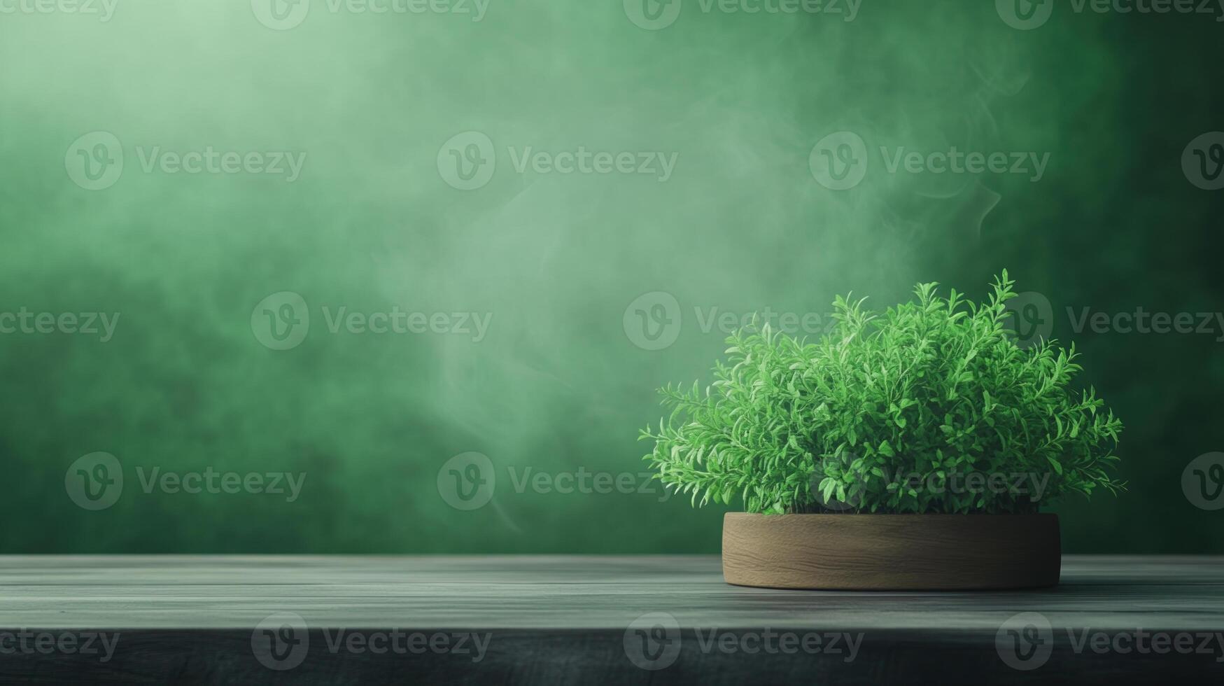 Green Screen Background with Digital Incense Smoke Effect and Decorative Boa on Wooden Surface for Crafting Projects photo