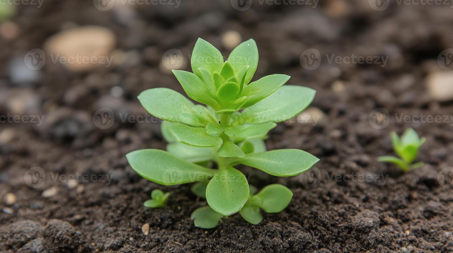Delicate Young Plant Growing from Rich Soil Showcasing Nature's Renewal in Bright Sunlight and Soft Focus Background photo