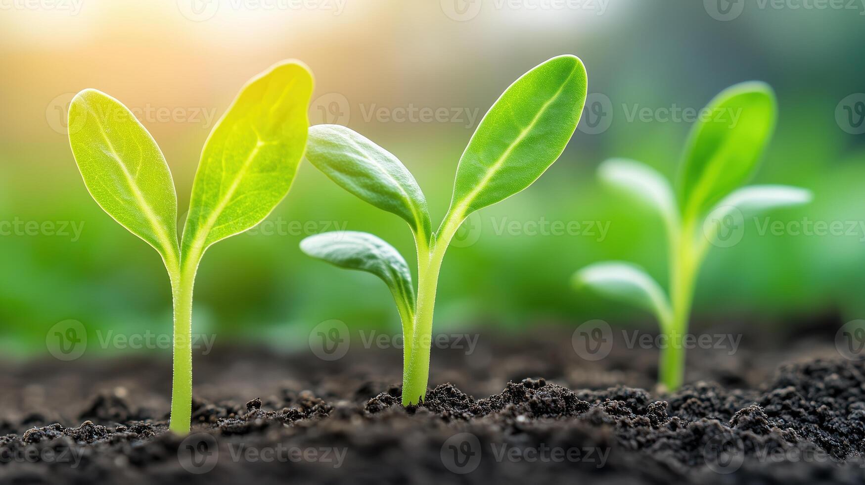 Seedlings Growing in Soil Highlighting Timelapse Stages of Sprout Germination and Early Plant Development in Nature with Sunlight and Green Vibrant Background for Gardening and Environmental Themes photo